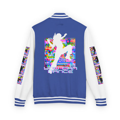 Levels Premium Collection Dance Letterman Jacket – Colorful Unisex Streetwear Varsity Jacket with "Levels Pictures Textures" Front and Dancer Silhouette Back Graphic