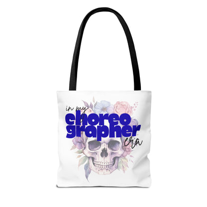 In My Choreographer Era Tote Bag with Colored Handles – Pastel Floral Skull Dance-Inspired Carryall