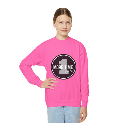"One More Time Is a Lie" – Bold Dance Quote Youth Crewneck Sweatshirt | Funny Rehearsal Kids Pullover
