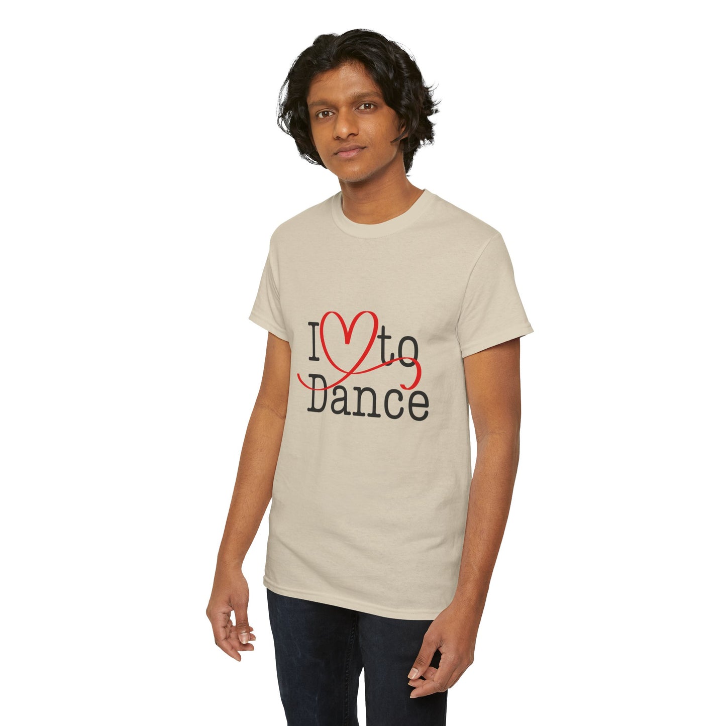 "I Love to Dance" Unisex Heavy Cotton Tee – Hand-Drawn Heart Graphic Dance Lover T-Shirt