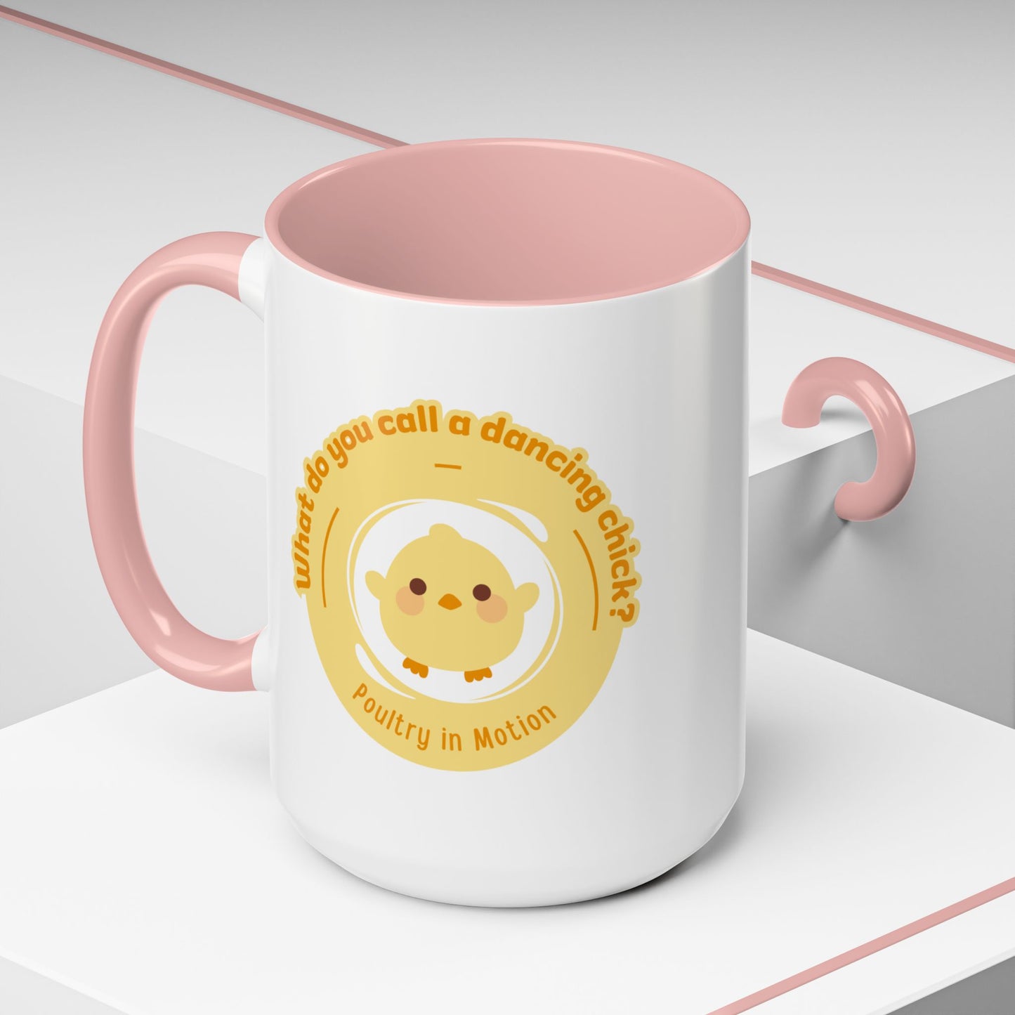 "What Do You Call a Dancing Chick? Poultry in Motion" Accent Coffee Mug – Funny Dance Pun Ceramic Mug for Dancers and Chick Enthusiasts