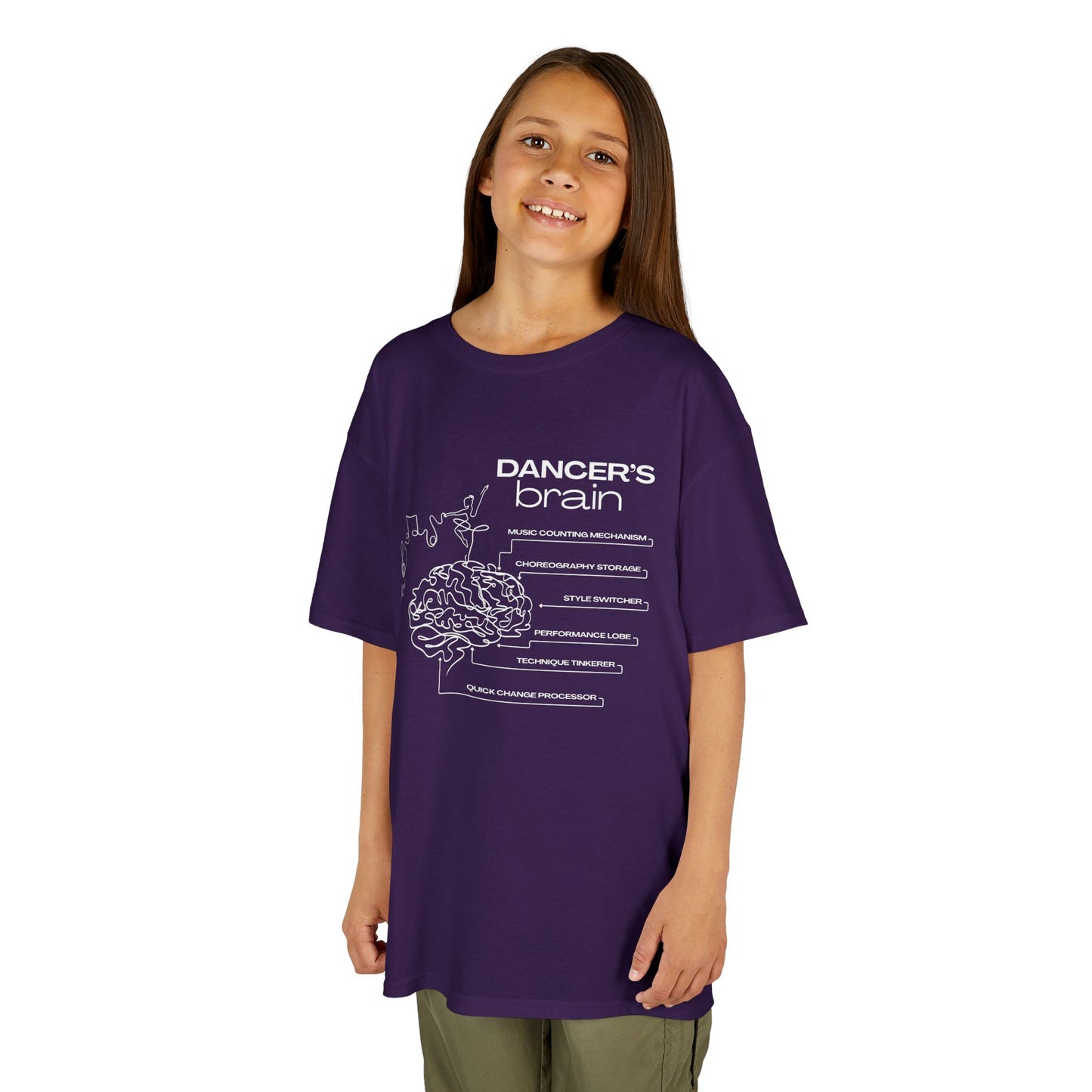 “Dancer’s Brain” Youth Short Sleeve Tee with Funny Dance Brain Graphic – Personalized Dance T-Shirt for Kids & Teens, Custom Name or Studio Option