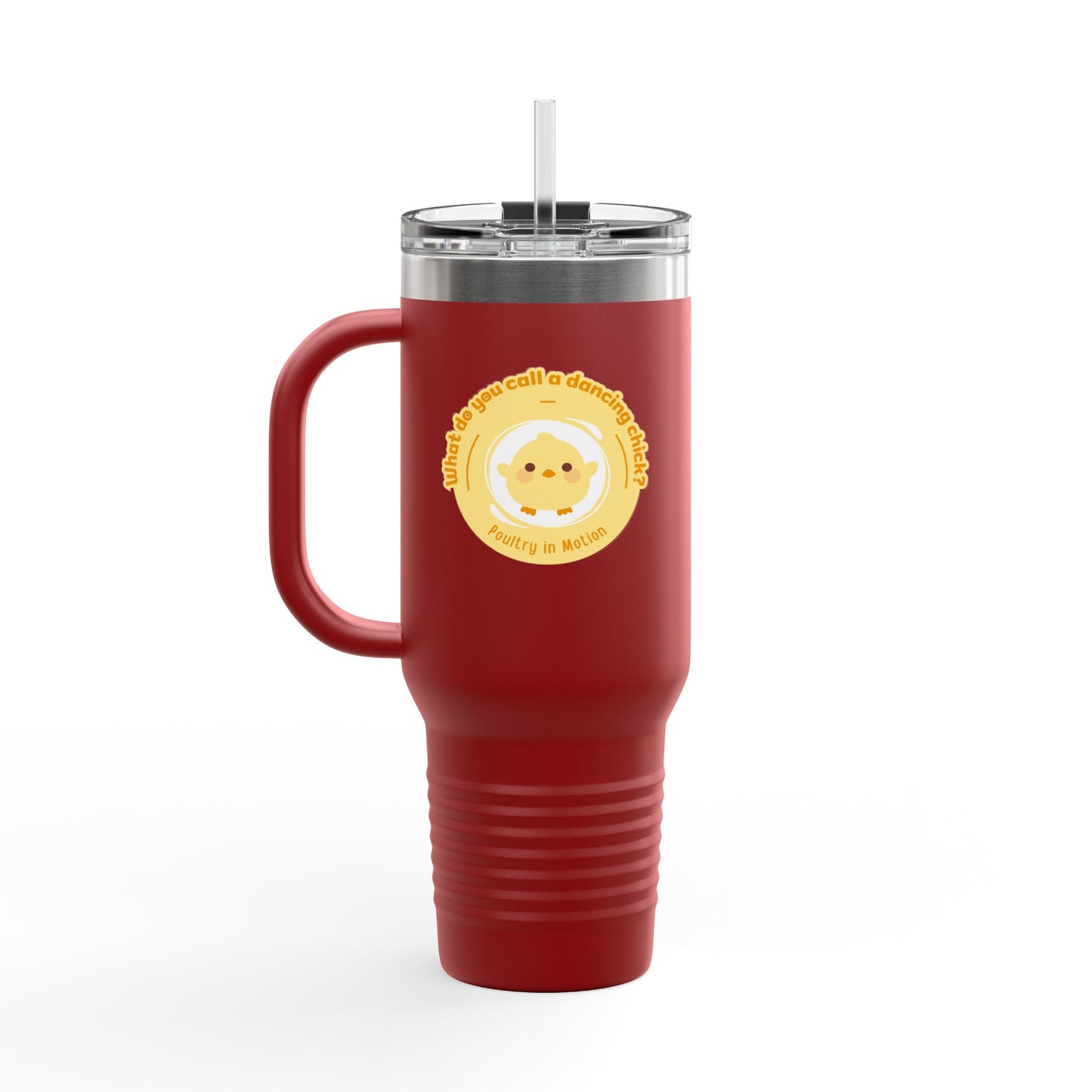 "Poultry in Motion" 40oz Insulated Travel Mug – Cute Dancing Chick Graphic | Funny Dance-Themed Stainless Steel Tumbler for On-the-Go Sipping