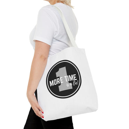 "One More Time is a Lie" Dance Tote Bag – Bold Emblem Graphic Canvas Bag for Dancers, Rehearsals & Everyday Use