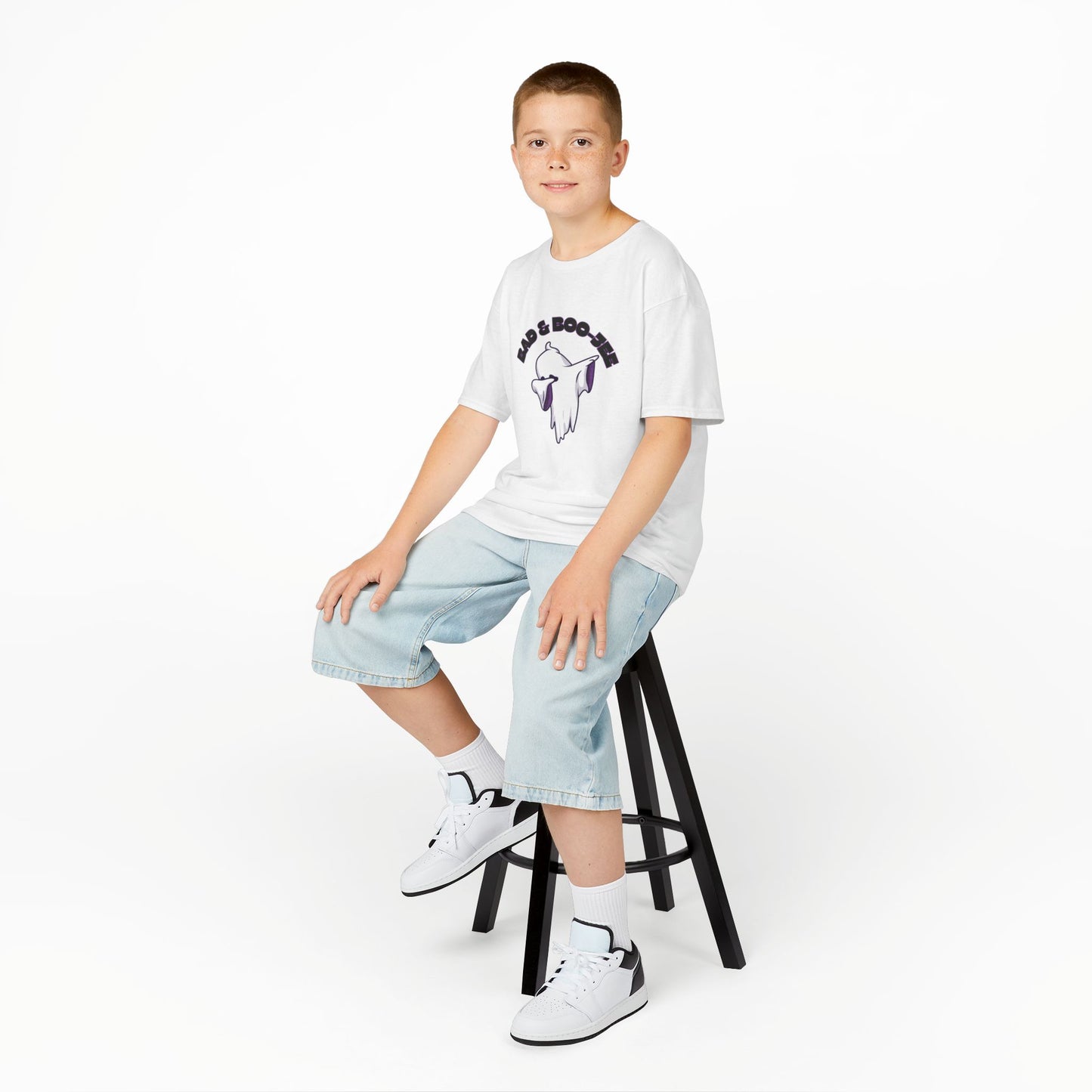 “Bad & Boo-jee” Funny Halloween Dance T-Shirt with Cute Ghost Dab Graphic - Kids Heavy Cotton™ Tee