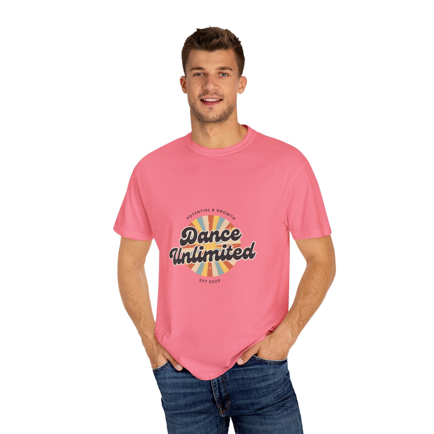 "Dance Unlimited, Potential & Growth" Unisex Garment-Dyed T-Shirt – Retro-Inspired Dance Motivation Graphic Tee – Inspirational Shirt for Dancers"