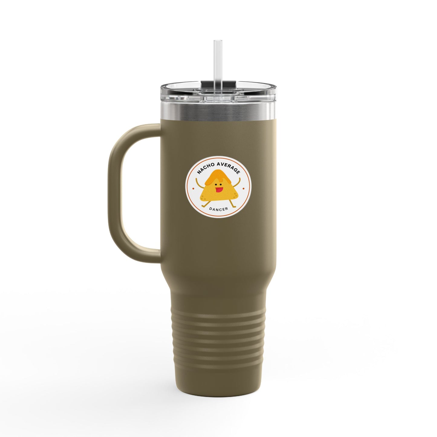 "Nacho Average Dancer" 40oz Insulated Travel Mug – Cute Kawaii Nacho Graphic Dance Tumbler for On-the-Go Hydration