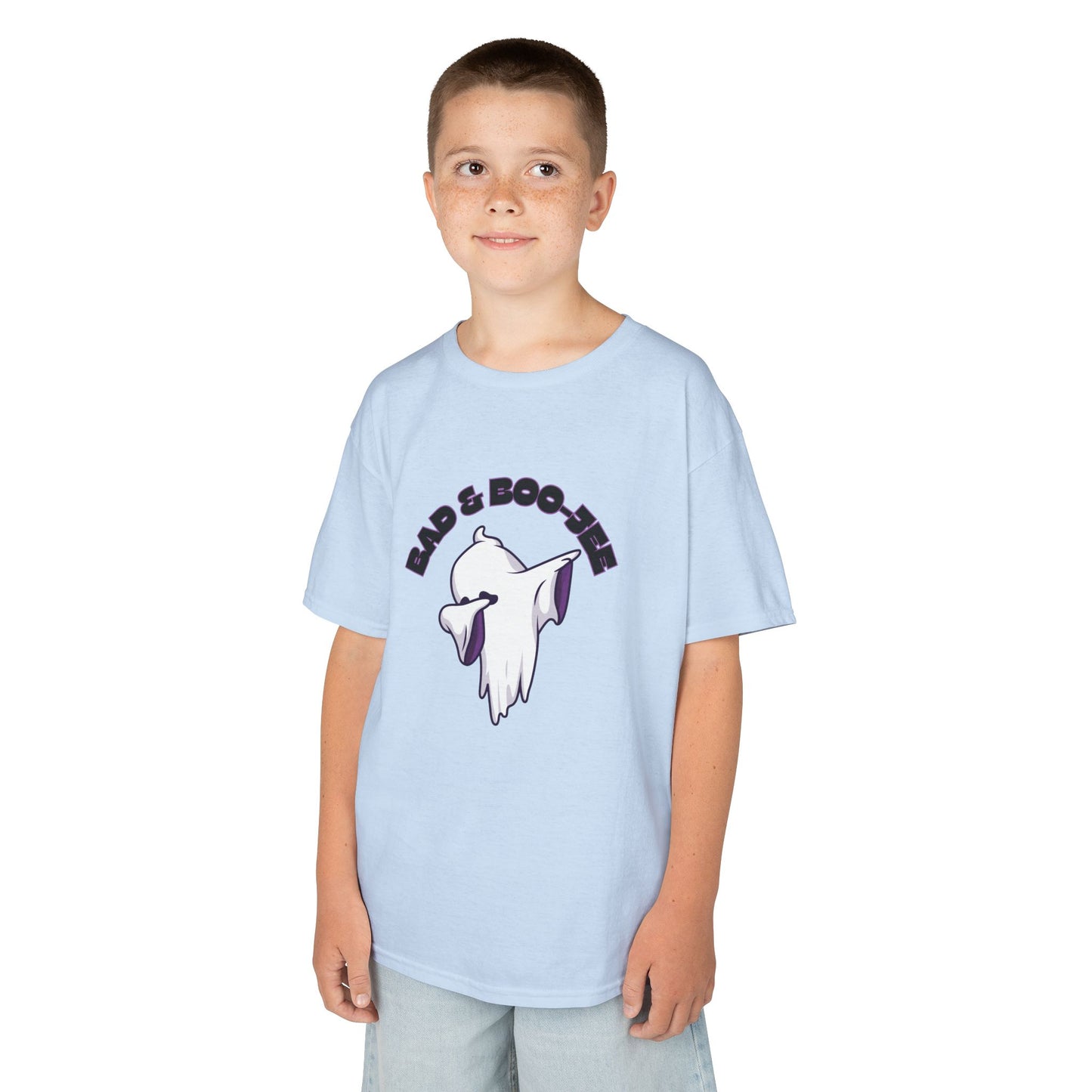 “Bad & Boo-jee” Funny Halloween Dance T-Shirt with Cute Ghost Dab Graphic - Kids Heavy Cotton™ Tee