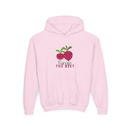 "Turnip the Beet" Youth Hooded Sweatshirt – Cute Vegetable Dance Pun Graphic Hoodie for Kids and Teens