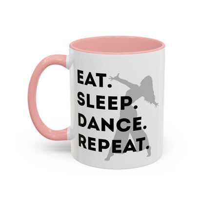 "Eat Sleep Dance Repeat" Accent Coffee Mug – Gray Dancer Graphic Ceramic Mug for Dance Lovers