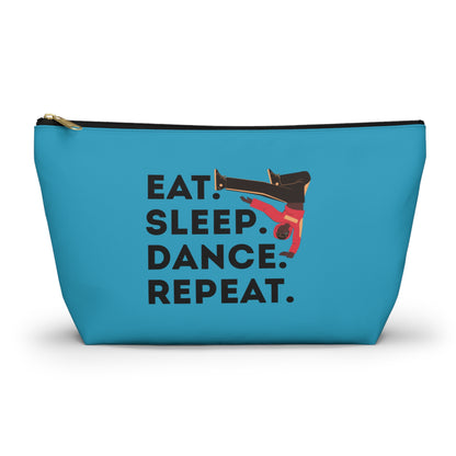 “Eat Sleep Dance Repeat” Makeup Bag – Bold B-Boy Dancer Graphic – Hip Hop Dance-Themed Zipper Pouch for Cosmetics, Accessories & Travel Essentials