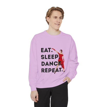 "Eat, Sleep, Dance, Repeat" Unisex Lightweight Crewneck Sweatshirt – Bold Dance Graphic Pullover for Dancers & Studio Life Enthusiasts