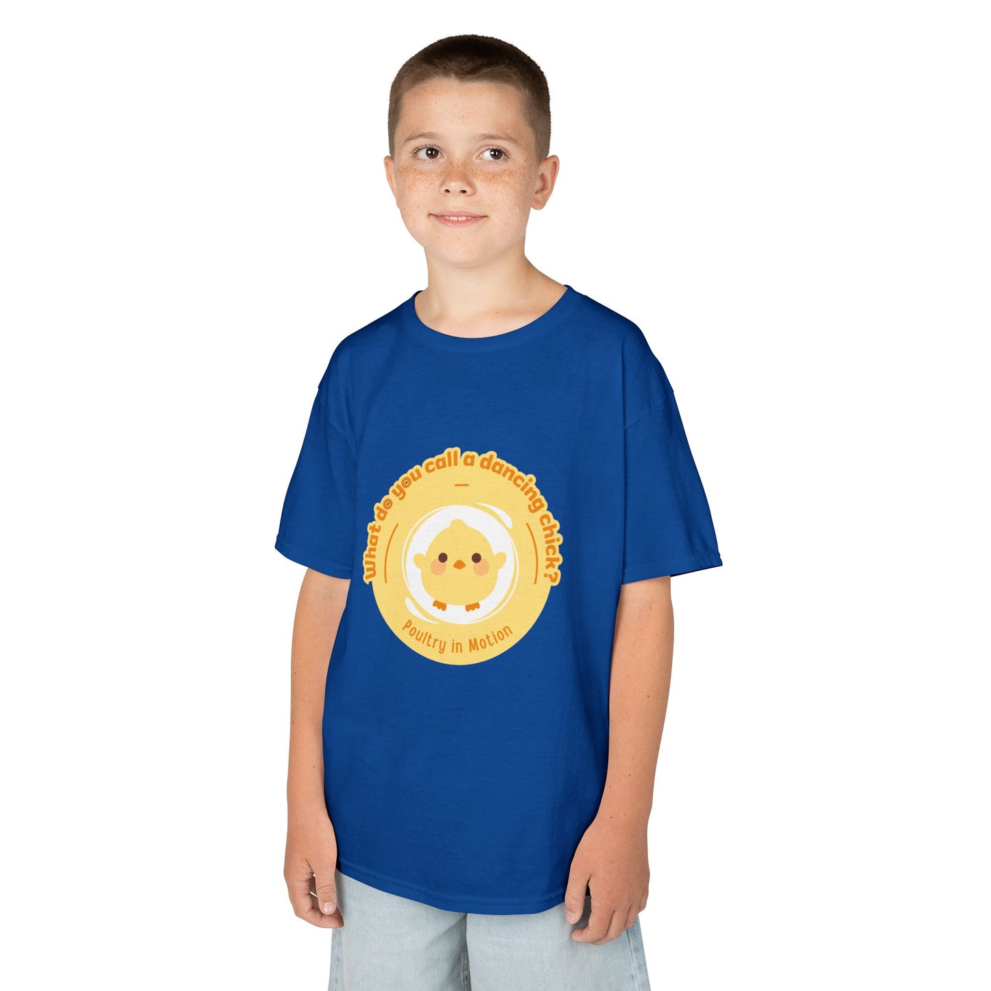 “What do you call a dancing chick? Poultry in Motion” Funny Chick Dance Tee for Kids – Cute Chicken Graphic - Youth Dance Pun T-Shirt
