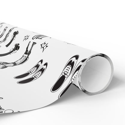 “Tap Here” Christmas Wrapping Paper – Fun Black & White Holiday Gift Wrap with Tap Shoes & Santa Design, Perfect for Tap Dancers & Dance Studios