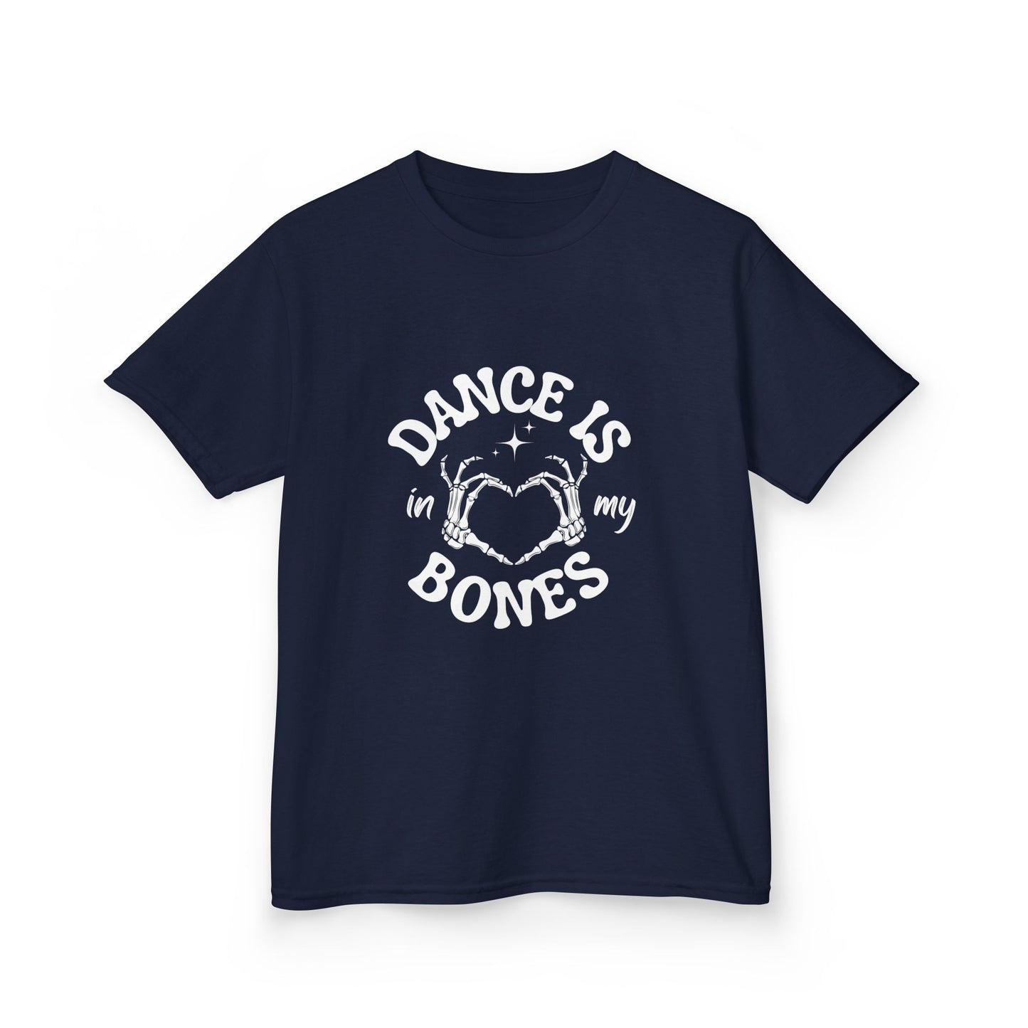 “Dance Is in My Bones” Halloween Dance T-Shirt with Cute Skeleton Heart Graphic - Kids Heavy Cotton™ Tee