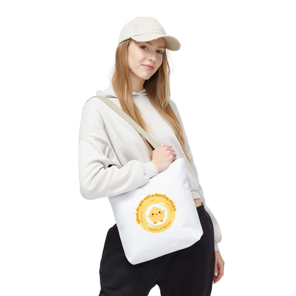 "What do you call a dancing chick? Poultry in Motion" Funny Dance Tote Bag – Kawaii Chicken Canvas Tote for Dancers & Dance Lovers