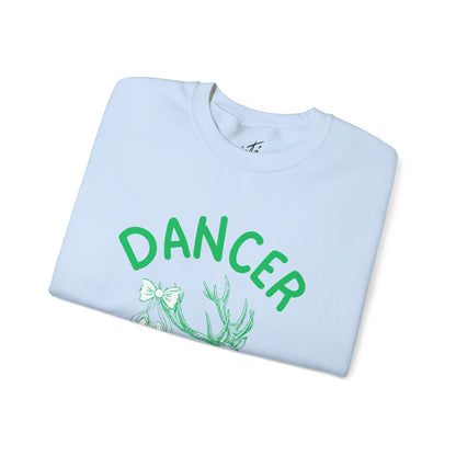 “Dancer, Santa’s Favorite Reindeer” ADULT SWEATSHIRT Unisex Heavy Blend Crewneck with Vintage Reindeer Graphic – Festive Christmas Dance Sweatshirt for Dancers & Holiday Events