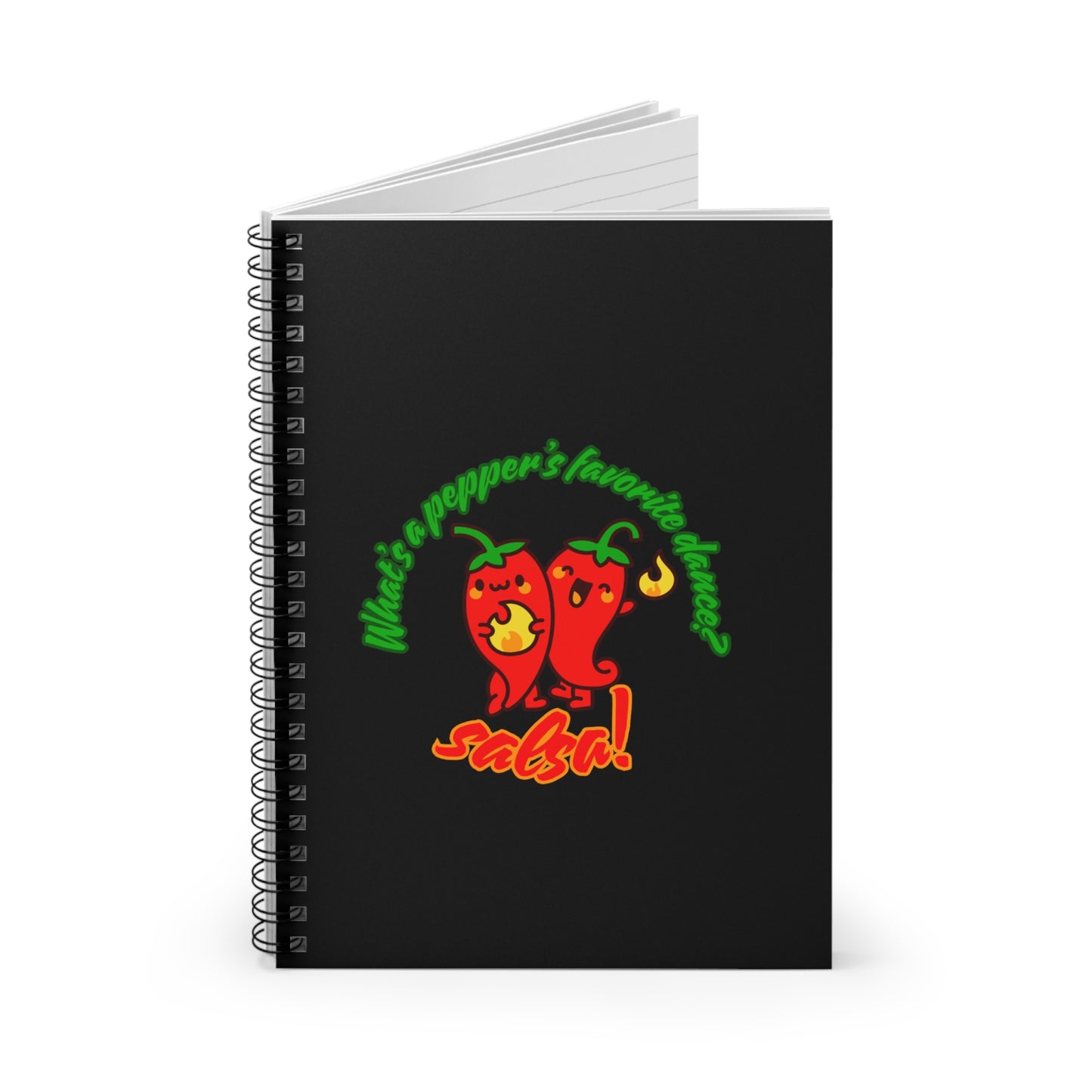 "What Is a Pepper’s Favorite Dance? Salsa!" Spiral Notebook – Funny Dance Pun Journal with Cute Pepper Graphic for Dancers & Foodie Pun Lovers