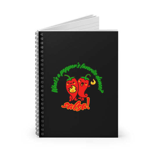 "What Is a Pepper’s Favorite Dance? Salsa!" Spiral Notebook – Funny Dance Pun Journal with Cute Pepper Graphic for Dancers & Foodie Pun Lovers