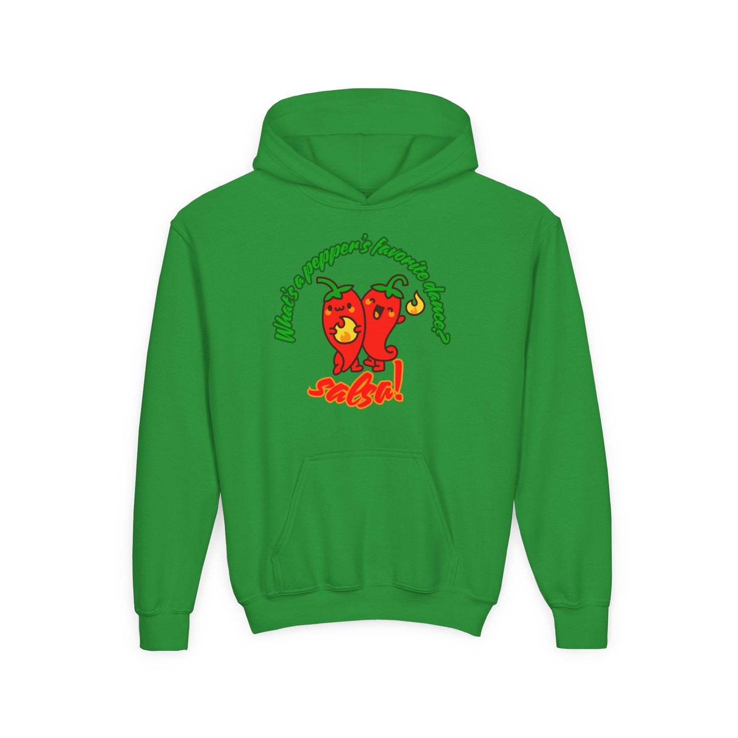 "What’s a Pepper’s Favorite Dance? Salsa!" Youth Hooded Sweatshirt – Funny Dance Pun Pepper Graphic Hoodie for Kids and Teens