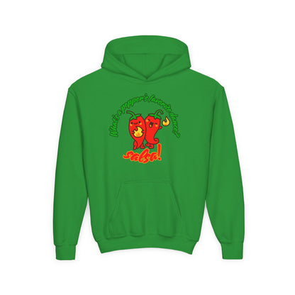 "What’s a Pepper’s Favorite Dance? Salsa!" Youth Hooded Sweatshirt – Funny Dance Pun Pepper Graphic Hoodie for Kids and Teens
