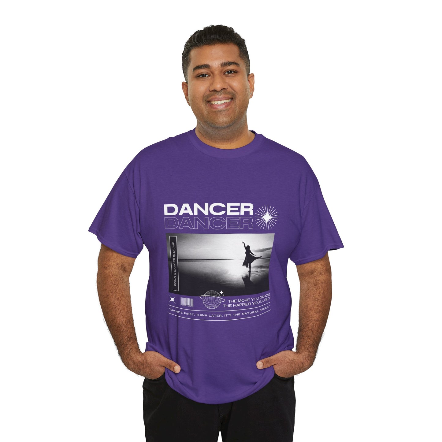 "Dancer" Arabesque Beach Scene Unisex Heavy Cotton Tee – Streetwear-Inspired Ballet Dance Graphic T-Shirt
