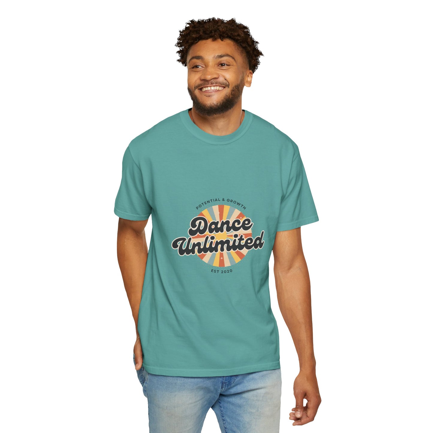 "Dance Unlimited, Potential & Growth" Unisex Garment-Dyed T-Shirt – Retro-Inspired Dance Motivation Graphic Tee – Inspirational Shirt for Dancers"