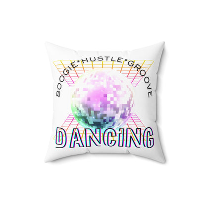 "Boogie Hustle Groove Dancing" Pillow – Retro 70s Disco Dance Square Throw Pillow with Funky Graphic