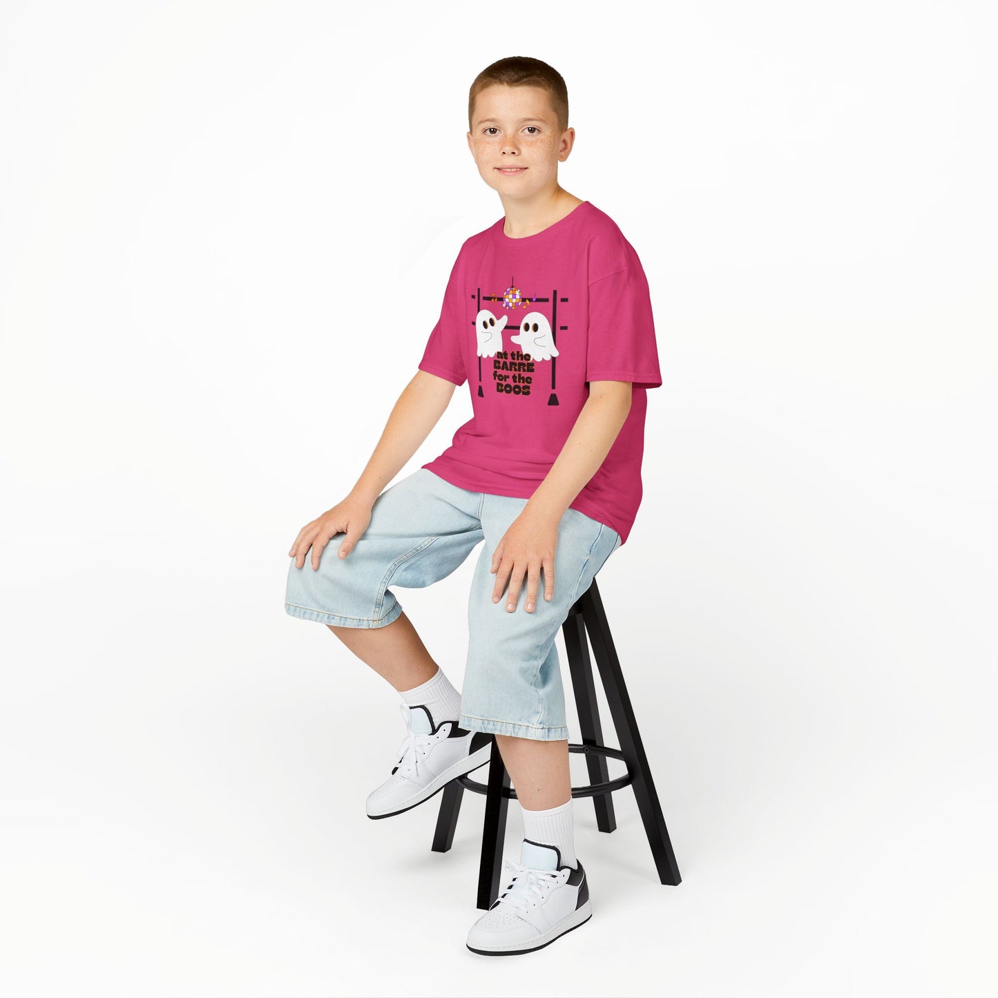“At the Barre for the Boos” Halloween Dance T-Shirt with Cute Ghost Ballet Graphics - Kids Heavy Cotton™ Tee