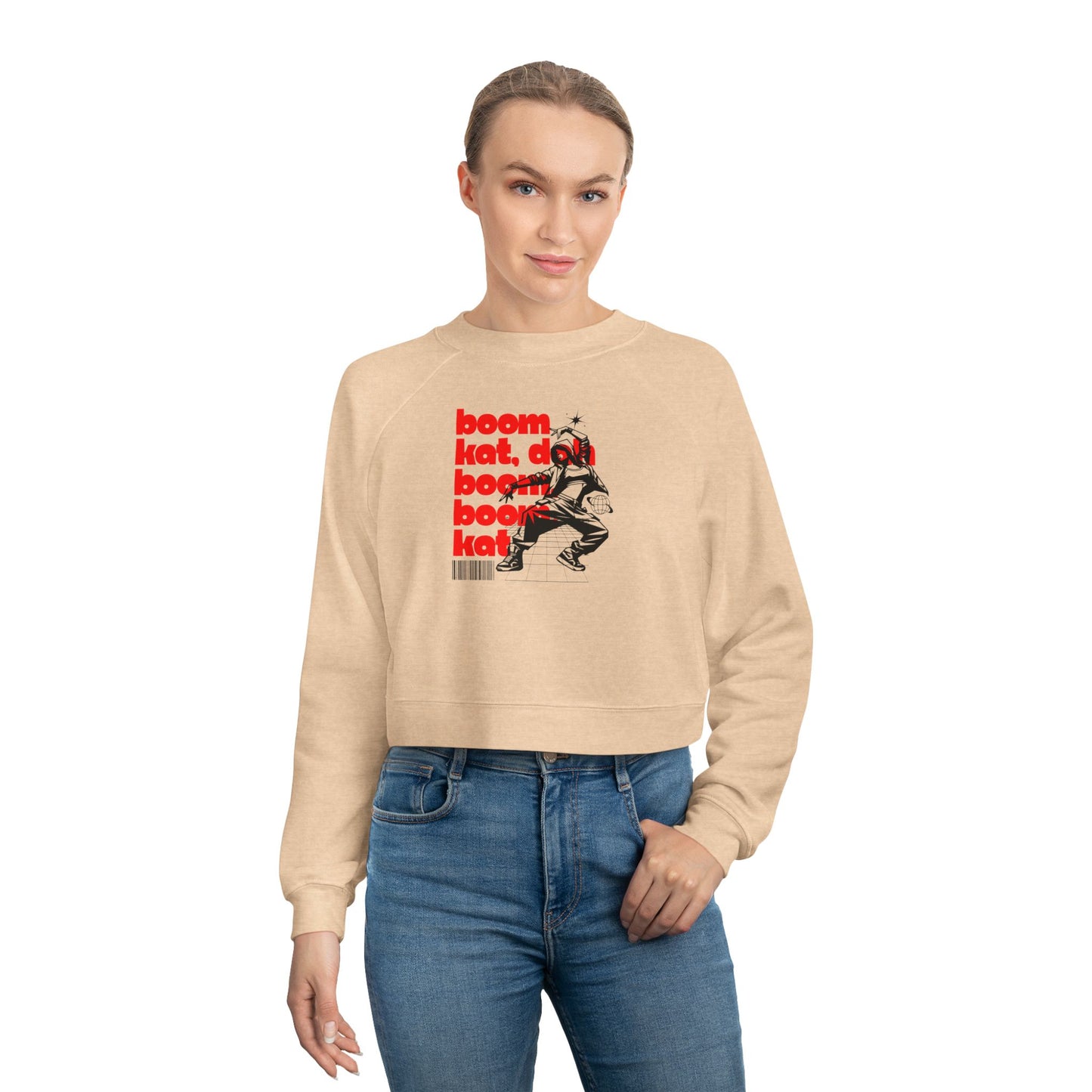 “Boom Kat” Bold Streetwear-Inspired Dance Graphic | Hip-Hop & Jazz Dance Sweatshirt for Dancers & Enthusiasts - Women’s Cropped Sweatshirt