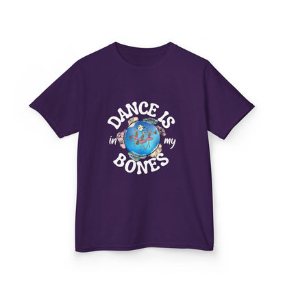 "Dance Is in My Bones” Halloween Dance T-Shirt with Dancing Skeletons Graphic - Kids Heavy Cotton™ Tee