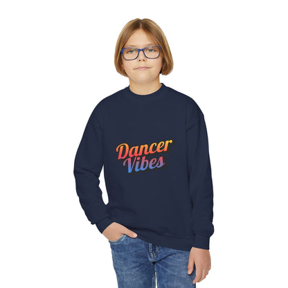 "Dancer Vibes" Youth Crewneck Sweatshirt – Colorful Text-Based Dance Graphic Pullover for Kids and Teens