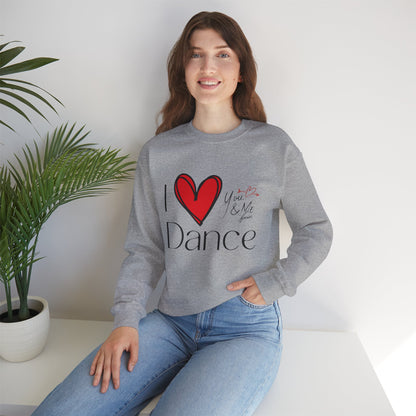 "I Love Dance" Unisex Crewneck Sweatshirt – Hand-Drawn Heart & Note Graphic Dance Lover Pullover