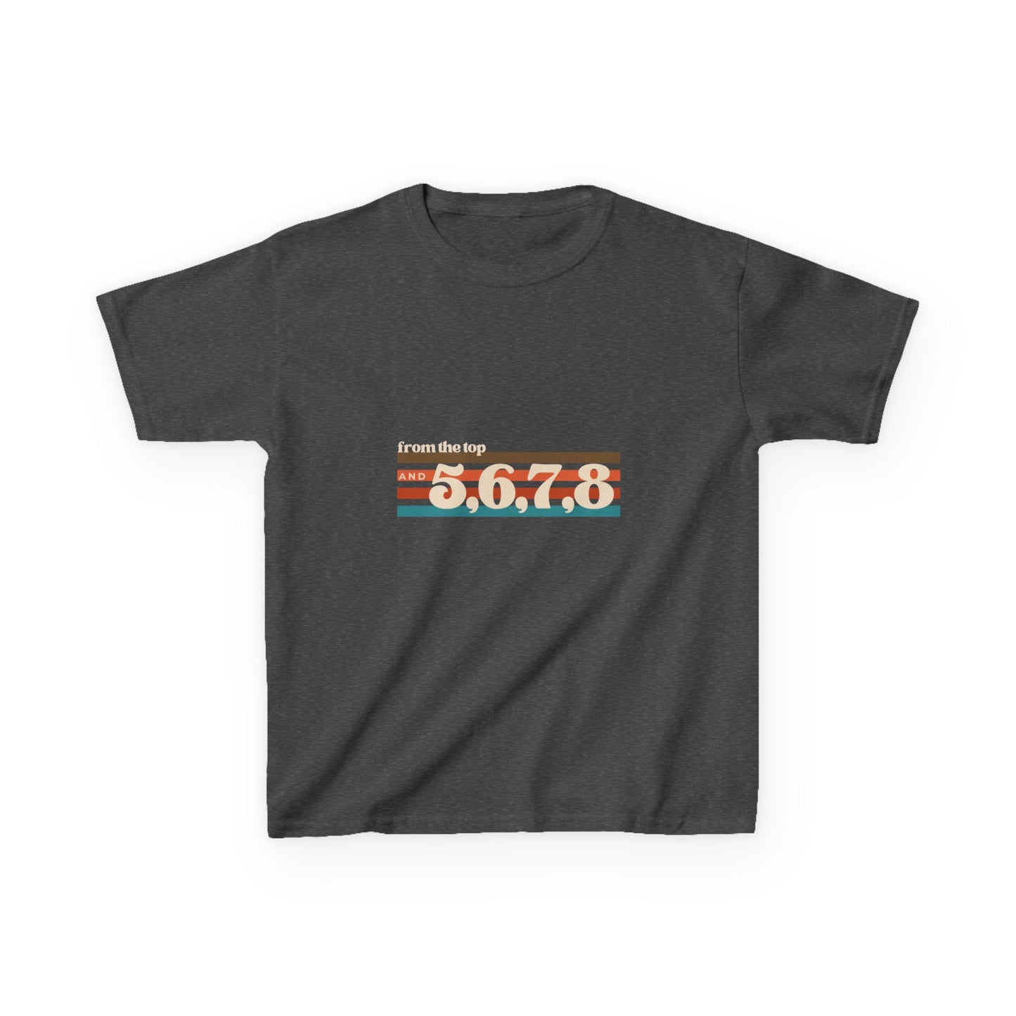 “From the Top and 5, 6, 7, 8” Youth Short Sleeve Tee – Retro Graphic Dance Shirt for Kids and Young Performers