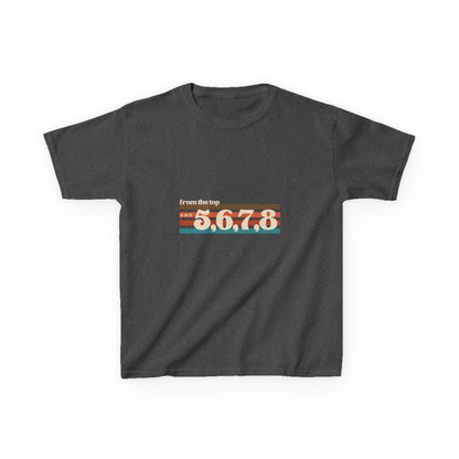 “From the Top and 5, 6, 7, 8” Youth Short Sleeve Tee – Retro Graphic Dance Shirt for Kids and Young Performers