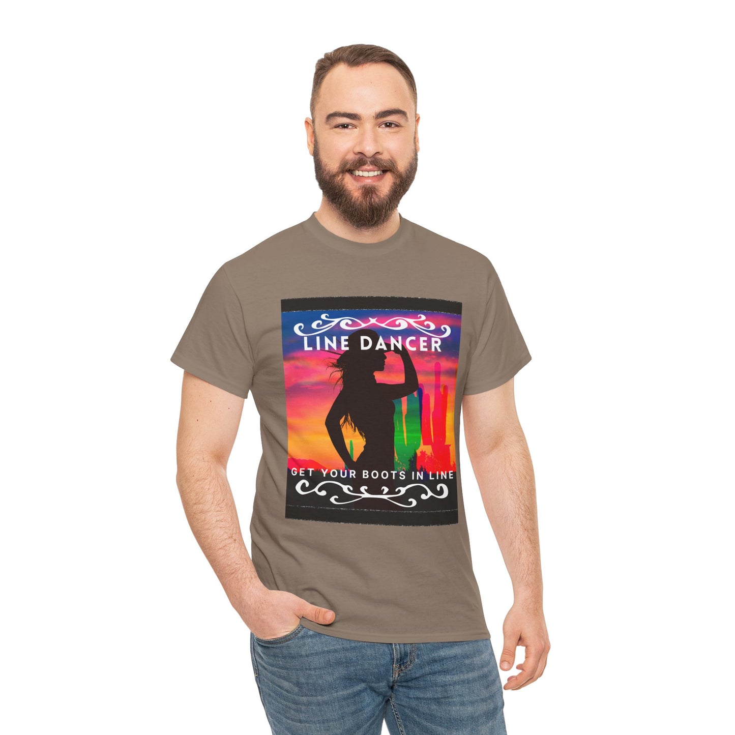 "Line Dancer" Unisex Heavy Cotton T-Shirt – Western Country Dance Graphic Tee – 'Get Your Boots in Line' Cowboy-Inspired Shirt