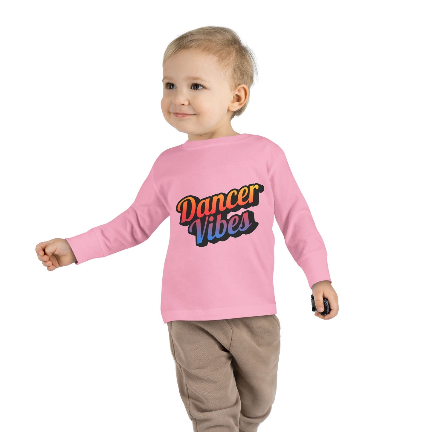 "Dancer Vibes" Toddler Dance T-Shirt – Colorful Text Graphic Long Sleeve Tee for Kids