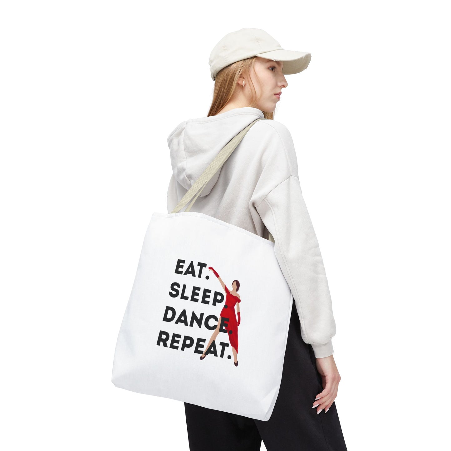 "Eat Sleep Dance Repeat" Canvas Tote Bag – Bold Dancer Graphic Dance Bag for Studio, School & Everyday Use