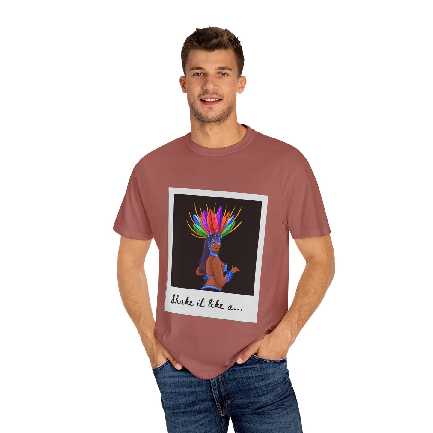 "Shake It Like a Samba Star" Unisex Garment-Dyed Dance T-Shirt – Bold Carnival-Inspired Graphic Tee for Dancers