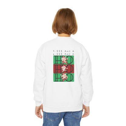 “5-eee and a 6-eee and a Ho, Ho, Ho” YOUTH SWEATSHIRT Crewneck with Playful Dancing Santa Front & Back – Festive Christmas Dance Sweatshirt for Dancers & Studios