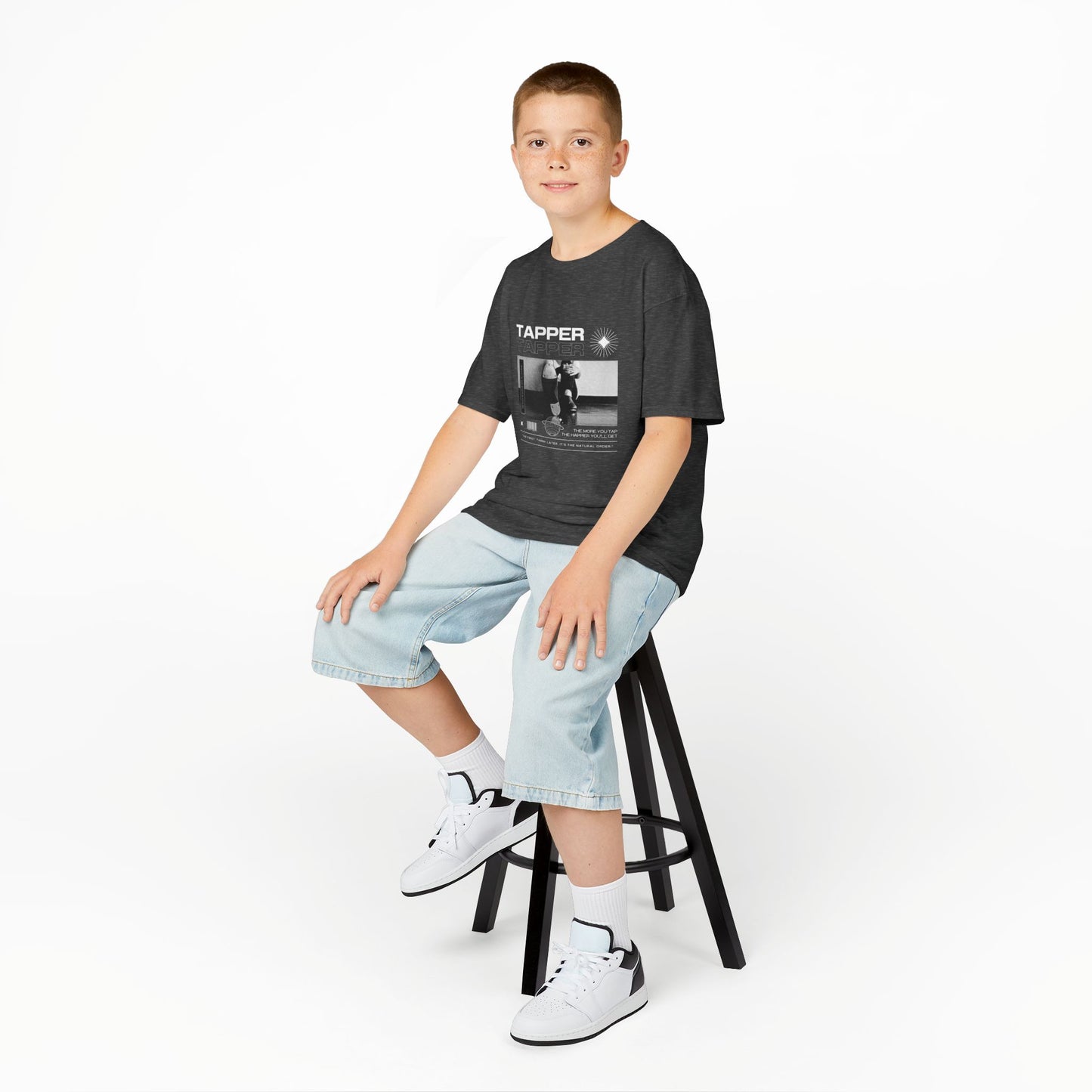 “Tapper” Youth Short Sleeve Tee – Streetwear-Inspired Tap Dance T-Shirt with Tap Shoes Graphic