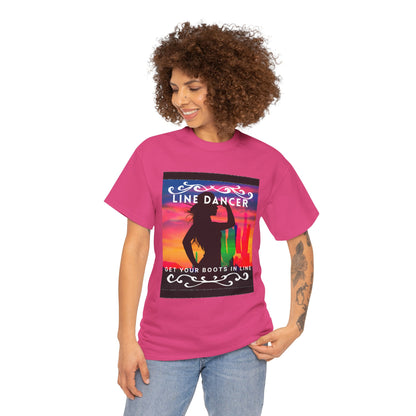 "Line Dancer" Unisex Heavy Cotton T-Shirt – Western Country Dance Graphic Tee – 'Get Your Boots in Line' Cowboy-Inspired Shirt