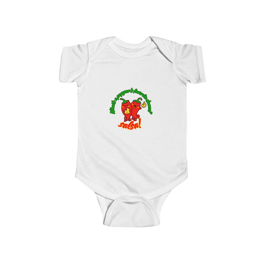 "What's a Pepper's Favorite Dance? Salsa!" Infant Short Sleeve Bodysuit – Cute Dance Pun Graphic Baby Outfit for Jeté Dance Fans