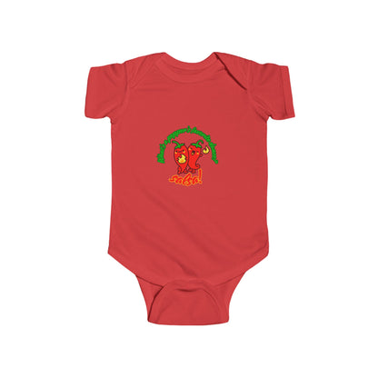 "What's a Pepper's Favorite Dance? Salsa!" Infant Short Sleeve Bodysuit – Cute Dance Pun Graphic Baby Outfit for Jeté Dance Fans
