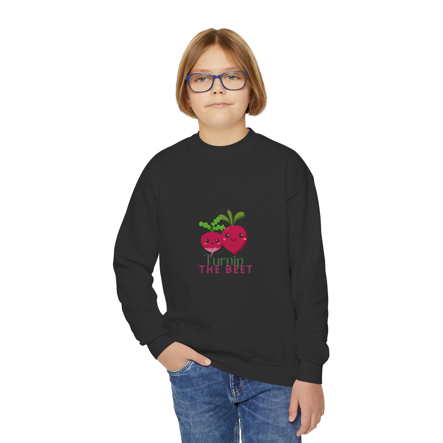 "Turnip the Beet" Youth Crewneck Dance Sweatshirt – Cute Veggie Graphic Pullover for Dancers & Kids 🥕🩰🌈