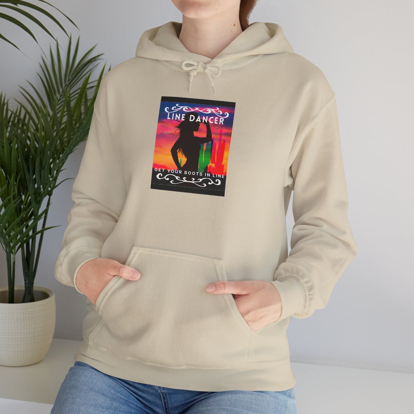 "Line Dancer, Get Your Boots in Line" Western-Inspired Graphic – Unisex Heavy Blend™ Hooded Sweatshirt