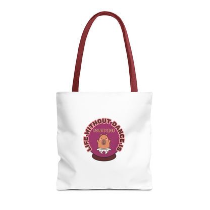 "Life Without Dance Is Pointeless" Capybara Canvas Tote Bag – Funny Dance Pun Tote for Dancers & Animal Lovers