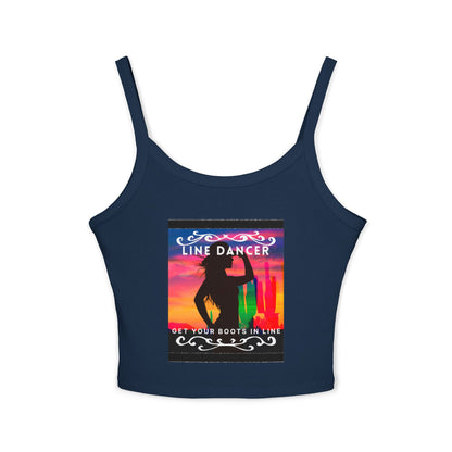"Line Dancer" Spaghetti Strap Tank Top – Western-Inspired Country Dance Graphic – 'Get Your Boots in Line' Women's Dance Tank