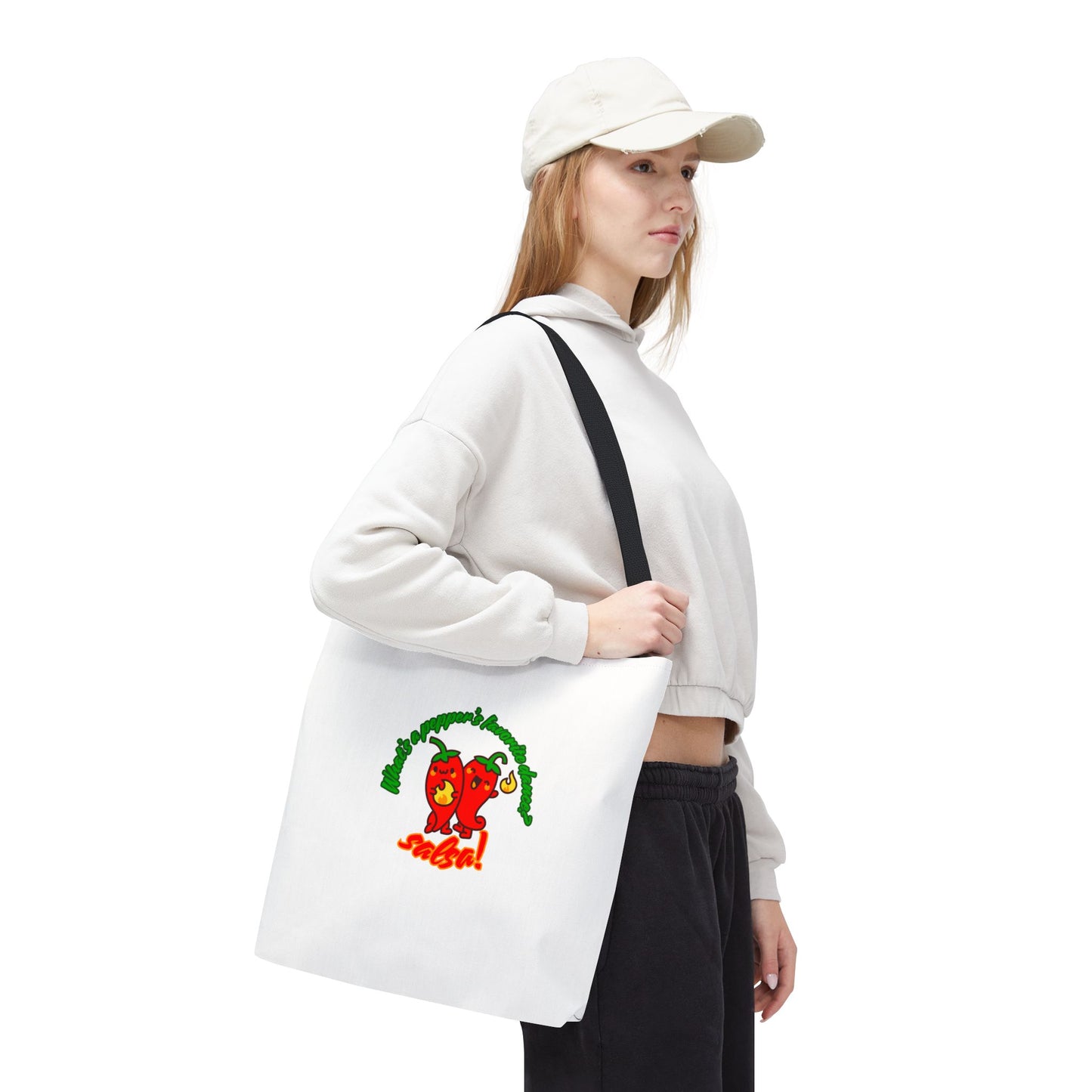 “What’s a Pepper’s Favorite Dance? Salsa!” Salsa Dance Pun Tote Bag – Funny Kawaii Pepper Graphic Canvas Bag for Dancers & Food Lovers