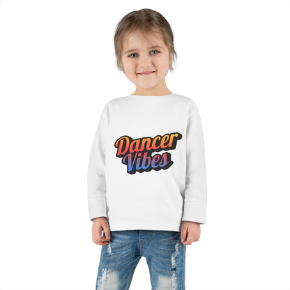 "Dancer Vibes" Toddler Dance T-Shirt – Colorful Text Graphic Long Sleeve Tee for Kids